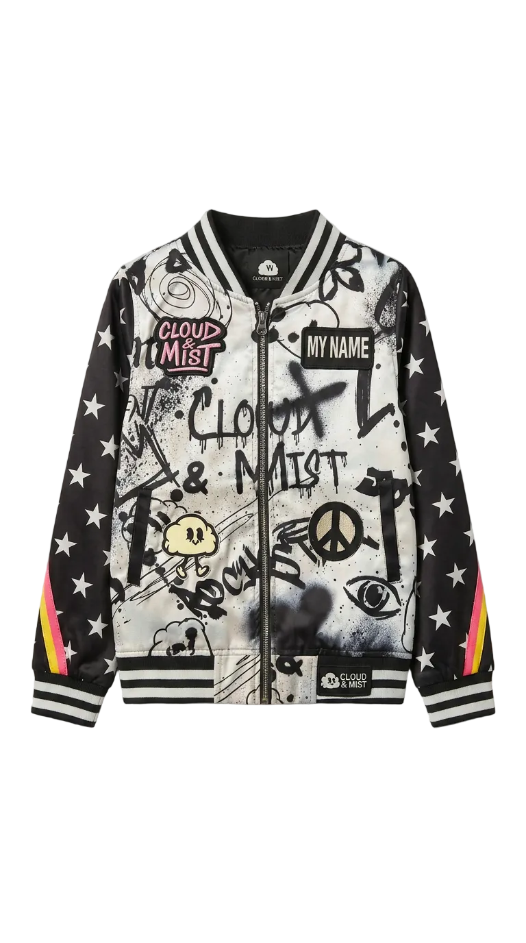 B&W Stars Bomber Jacket (sizes 3-10 w/patches)