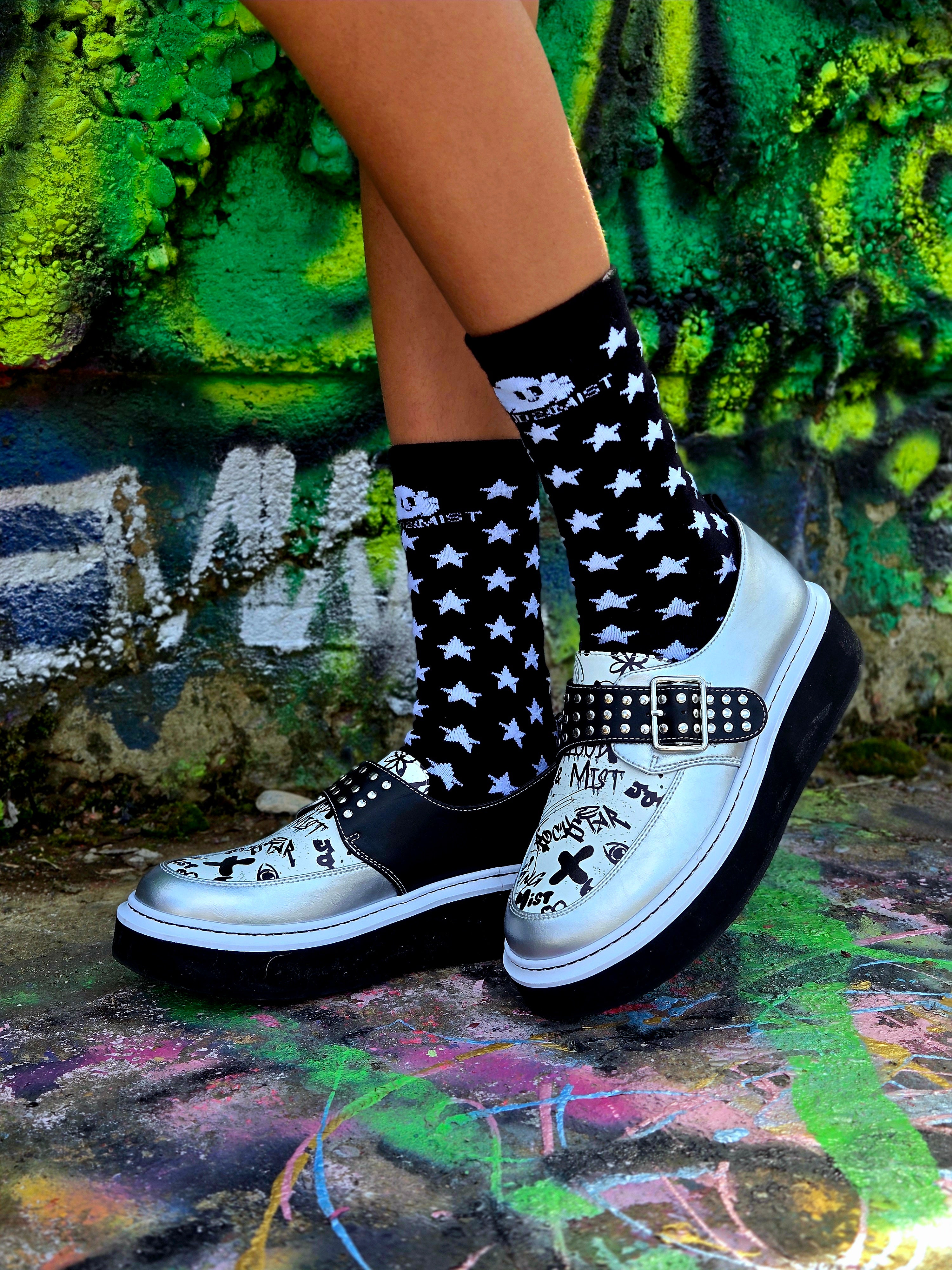 C&M Black and White Star Socks