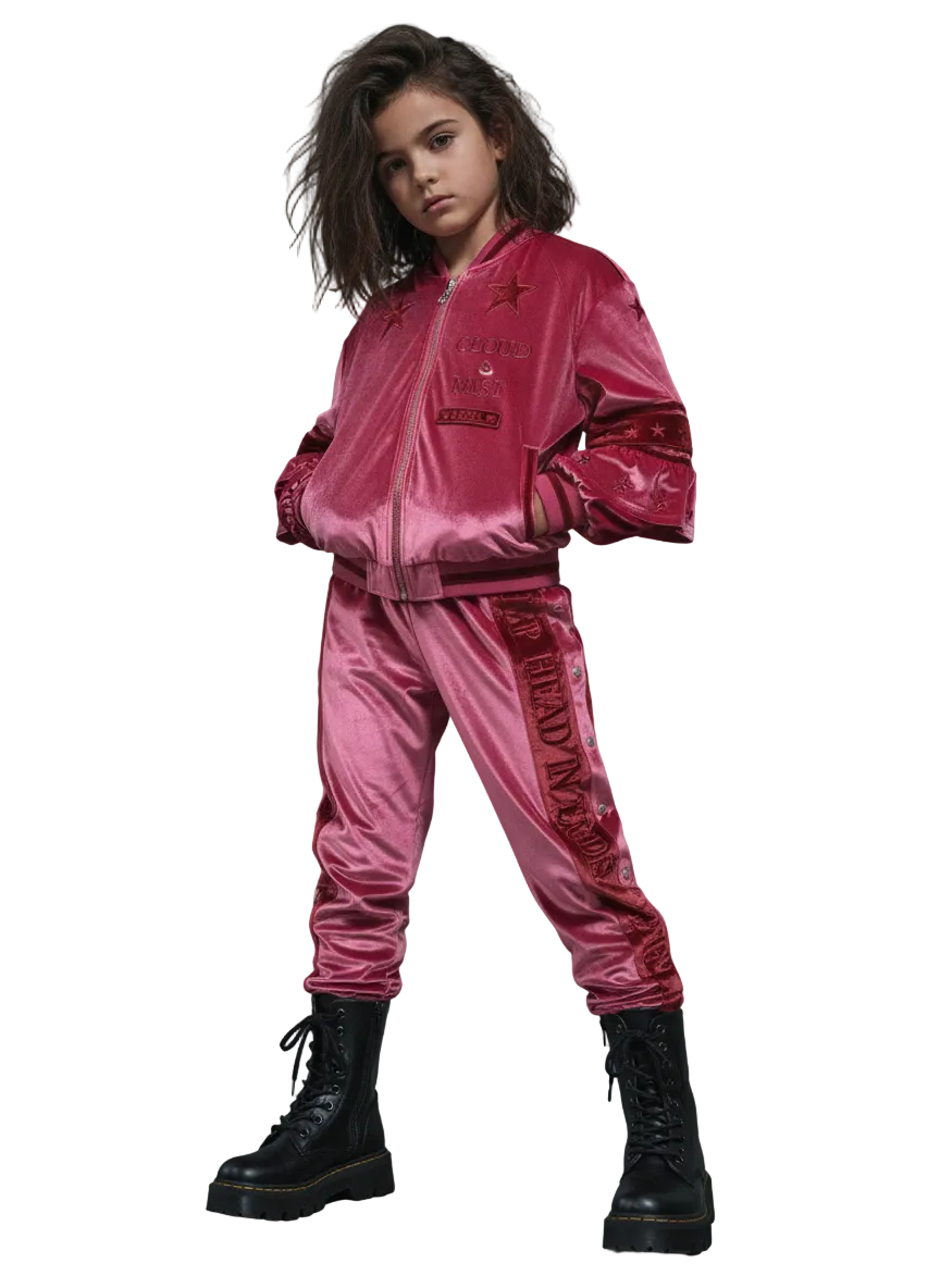 Head in the Clouds Velour 2 Piece Tracksuit Set - Magenta